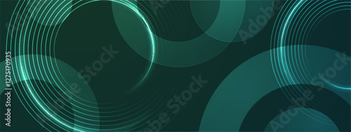 Dark green elegant background with glowing green circles. Suitable for abstract backgrounds, technology concepts, and futuristic designs in graphic projects.