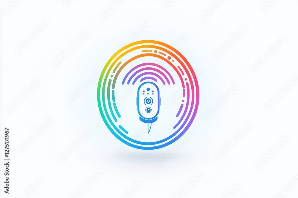 Voice-activated device illustrated in 3D line design, solid white background. Voice-activated device illustrated in 3D line design, solid white background.
