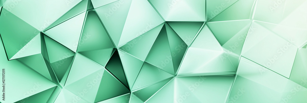 Fototapeta premium green background with triangles and squares. The background is a solid color and the shapes are white