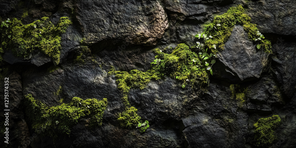 A close-up of a damp moss-covered wall A close-up of a damp moss-covered wall