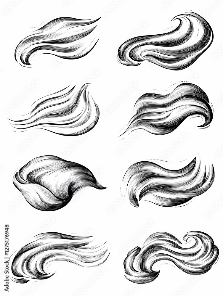Fototapeta premium Abstract swirling hair style design elements