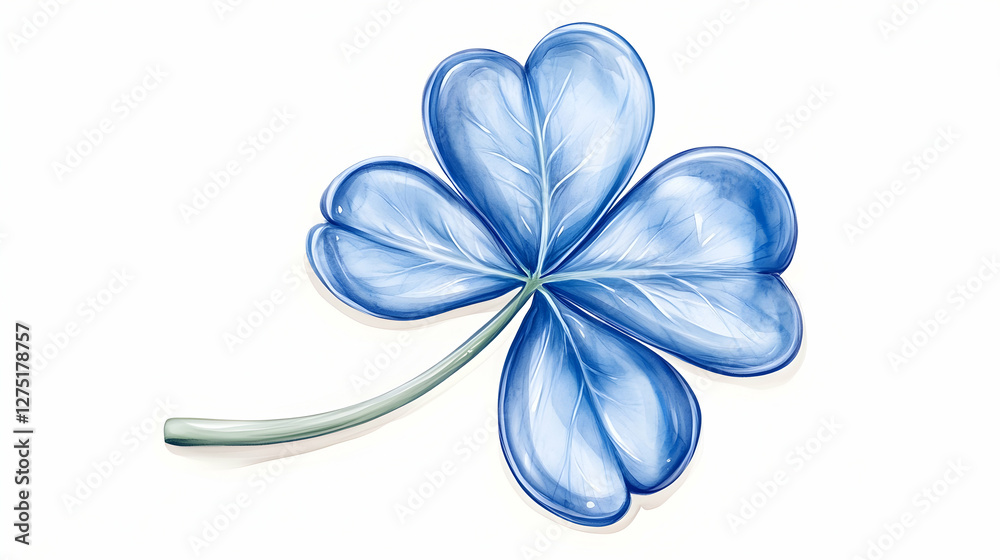 Naklejka premium Blue clover leaf illustration, isolated on white background, for design