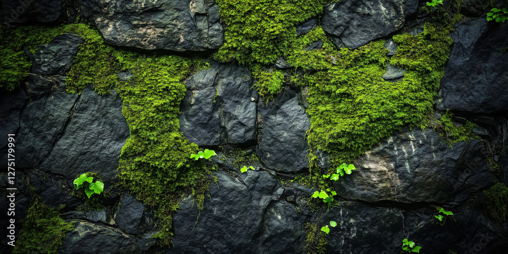 A close-up of a damp moss-covered wall A close-up of a damp moss-covered wall