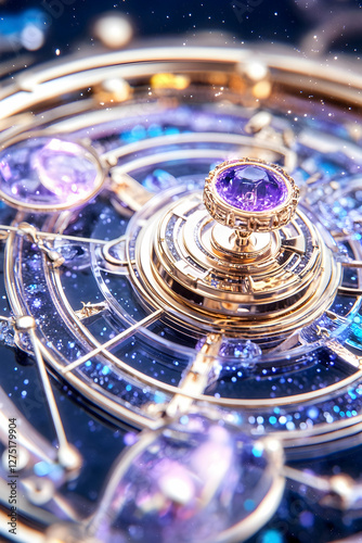 Wallpaper Mural Celestial clockwork mechanism, intricate design, purple gem, dark background, fantasy art Torontodigital.ca