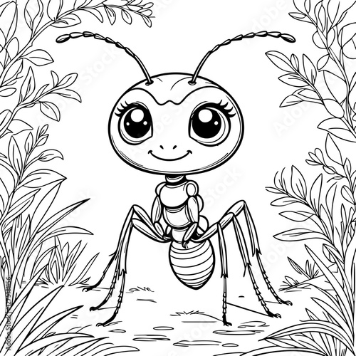 "Adorable Ant Line Art – Cute Insect Coloring Page for Kids & Adults"