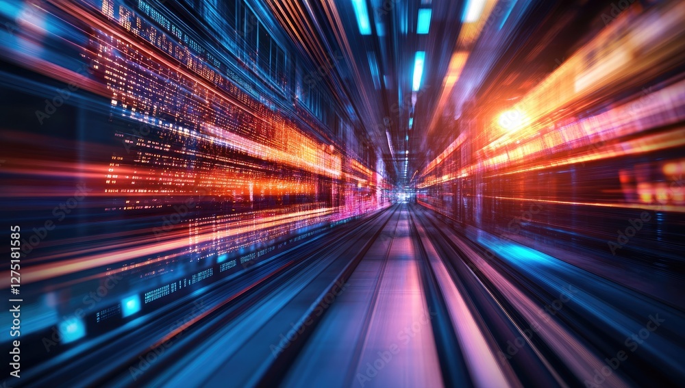 Futuristic data tunnel, rapid motion, digital coding, glowing colors Futuristic data tunnel, rapid motion, digital coding, glowing colors