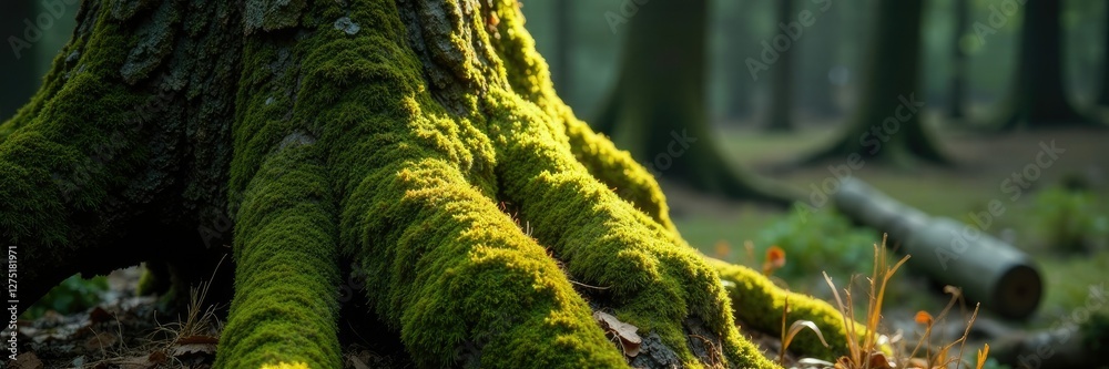 Moss and lichen on ancient tree trunks in the Adygea mountains, adygea, branches Moss and lichen on ancient tree trunks in the Adygea mountains, adygea, branches