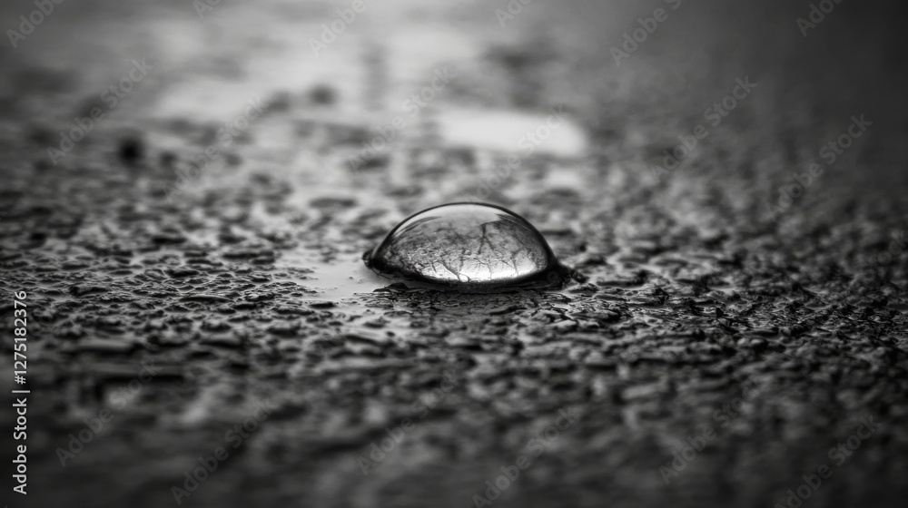 Closeup of a Single Water Droplet on a Dark Textured Surface Closeup of a Single Water Droplet on a Dark Textured Surface