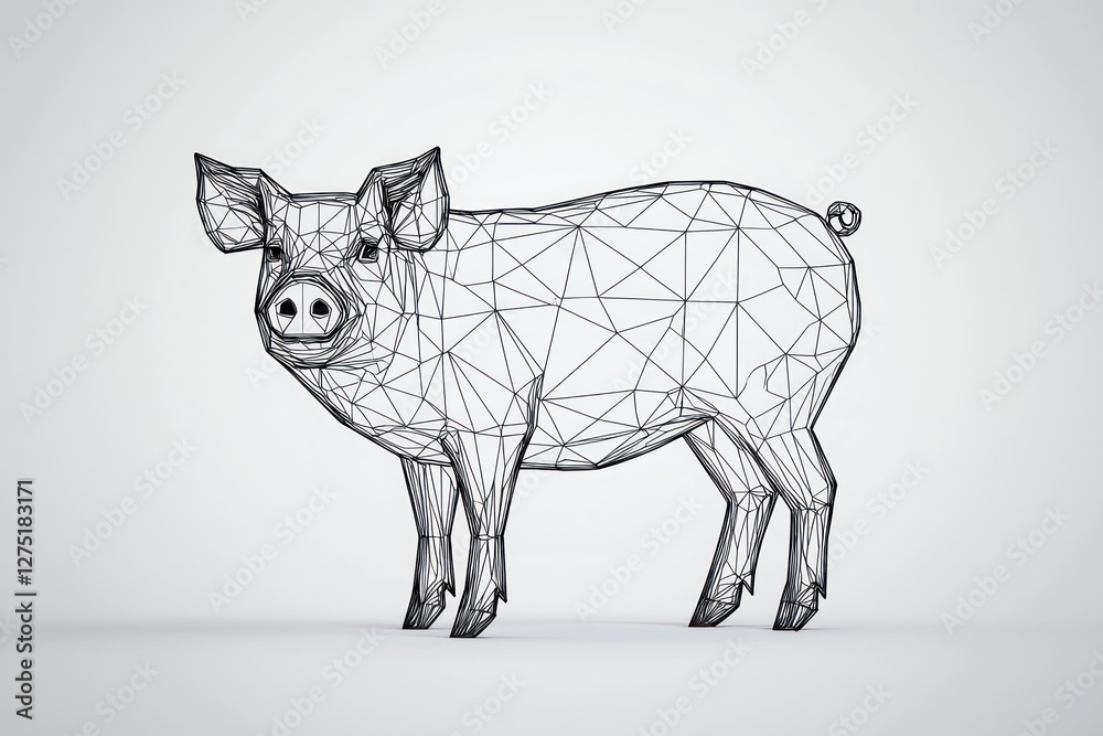 Obraz premium 3D pig icon, sharp minimalist design on a solid white background.