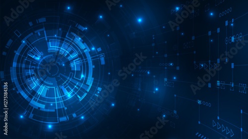Abstract technology circle circuit board with line circuit innovation concept on dark background.