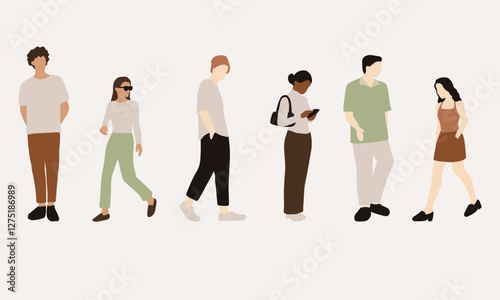 flat minimal people male and female vector illustration in spring summer clothing concept isolated set collection. For architecture rendering, graphic design, info graphic, media