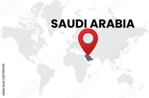 Saudi Arabia map on transparent background. Saudi Arabia map with country highlighted with location symbol. Vector illustration of Saudi Arabia map with pin location.
