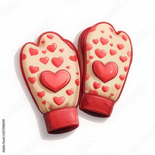 Pair of mittens with hearts evoking feelings of love and warmth