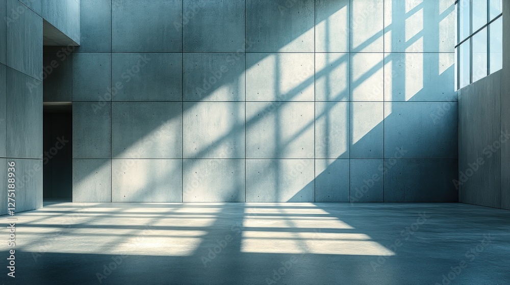 Fototapeta premium Empty Modern Concrete Room, Sunlight through Windows