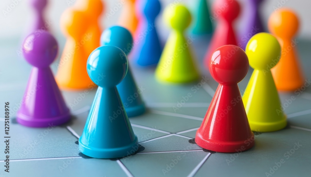 Obraz premium Business networking event featuring colorful game pieces office space