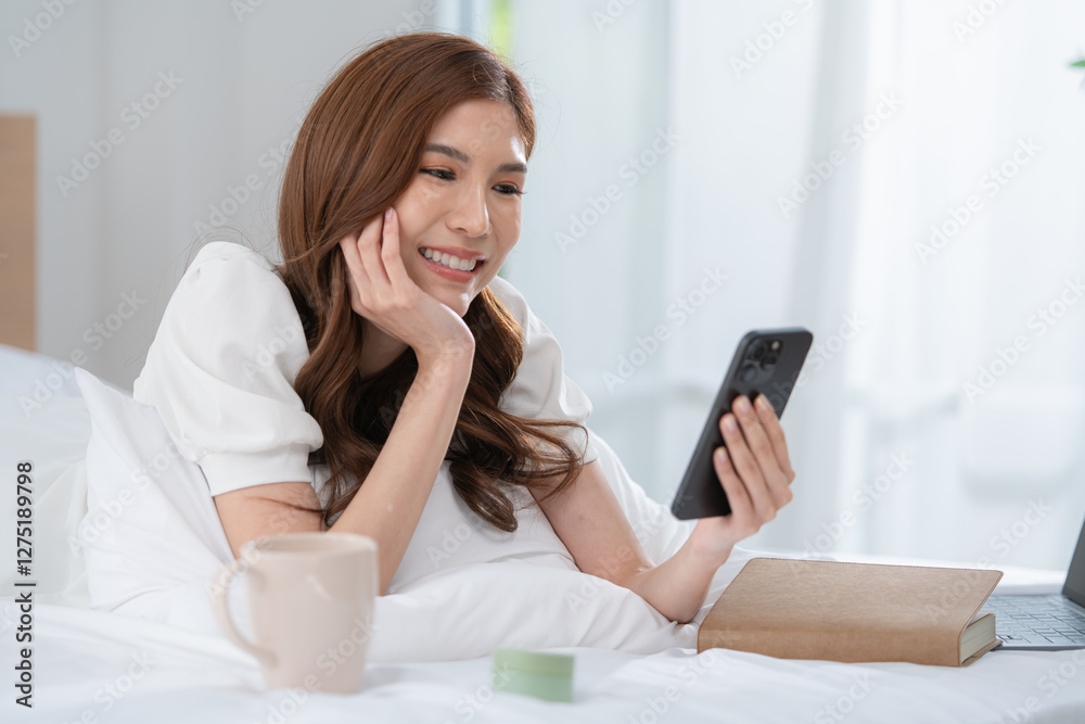 Asian young women's vacation activities at home Asian young women's vacation activities at home