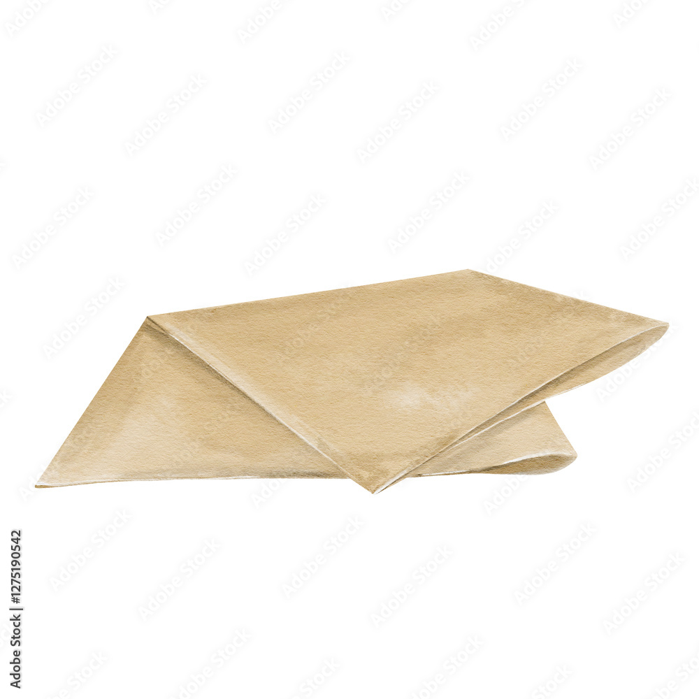 a sheet of paper folded in half. parchment for baking and packaging. Beige neutral color. Watercolor illustration isolated from background. Vintage style paper. napkin or tablecloth on the table. a sheet of paper folded in half. parchment for baking and packaging. Beige neutral color. Watercolor illustration isolated from background. Vintage style paper. napkin or tablecloth on the table.