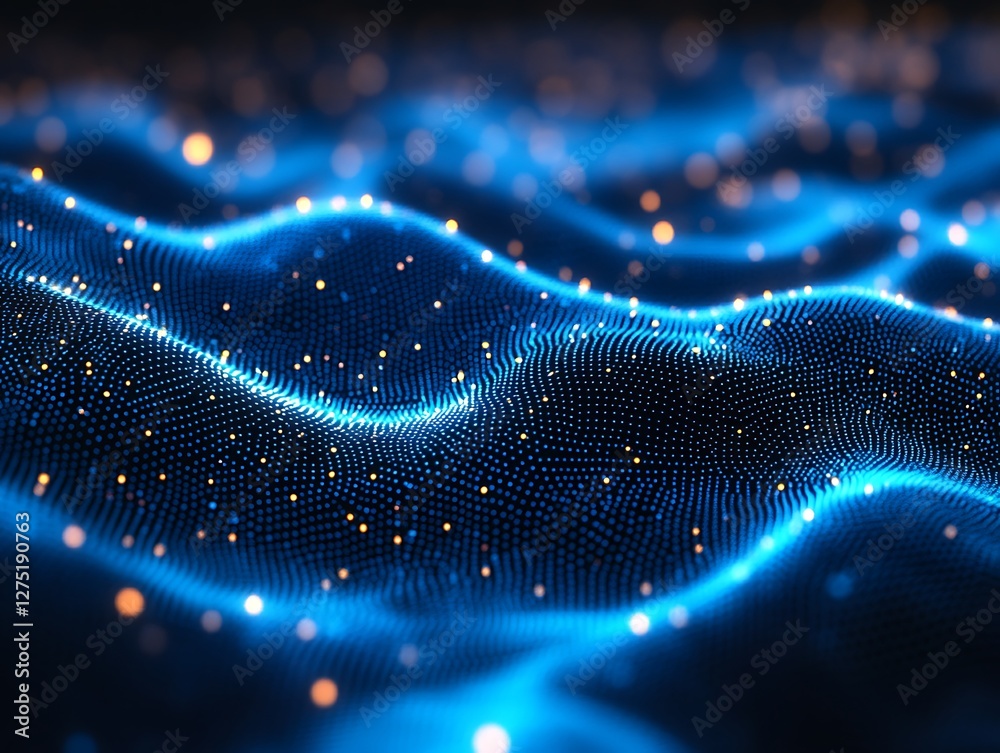 Blue data wave, glowing particles, abstract background, tech concept Blue data wave, glowing particles, abstract background, tech concept
