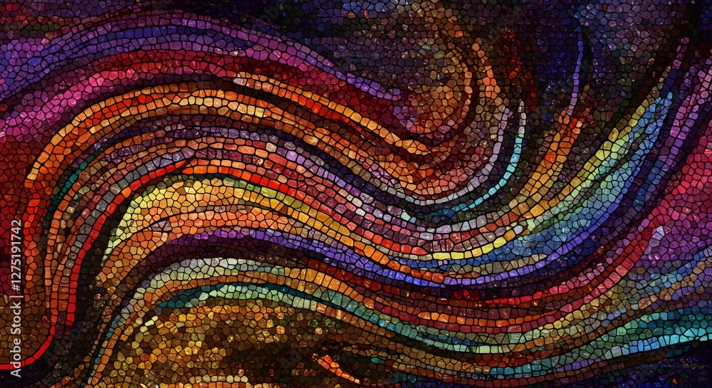 Abstract Stained Glass Mosaic with Wavy Lines and Vibrant Colors Abstract Stained Glass Mosaic with Wavy Lines and Vibrant Colors