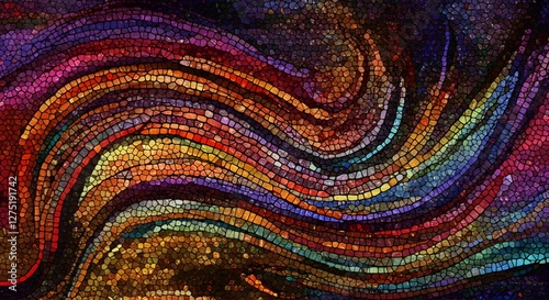 Abstract Stained Glass Mosaic with Wavy Lines and Vibrant Colors