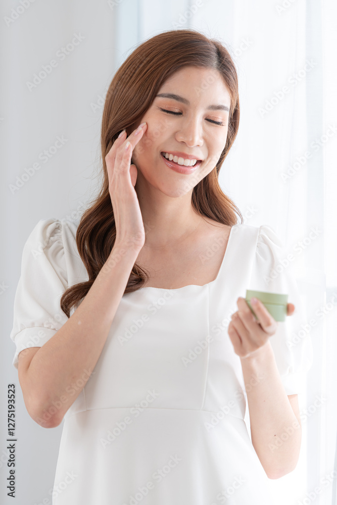 Asian young women and skin care with skin care cream Asian young women and skin care with skin care cream