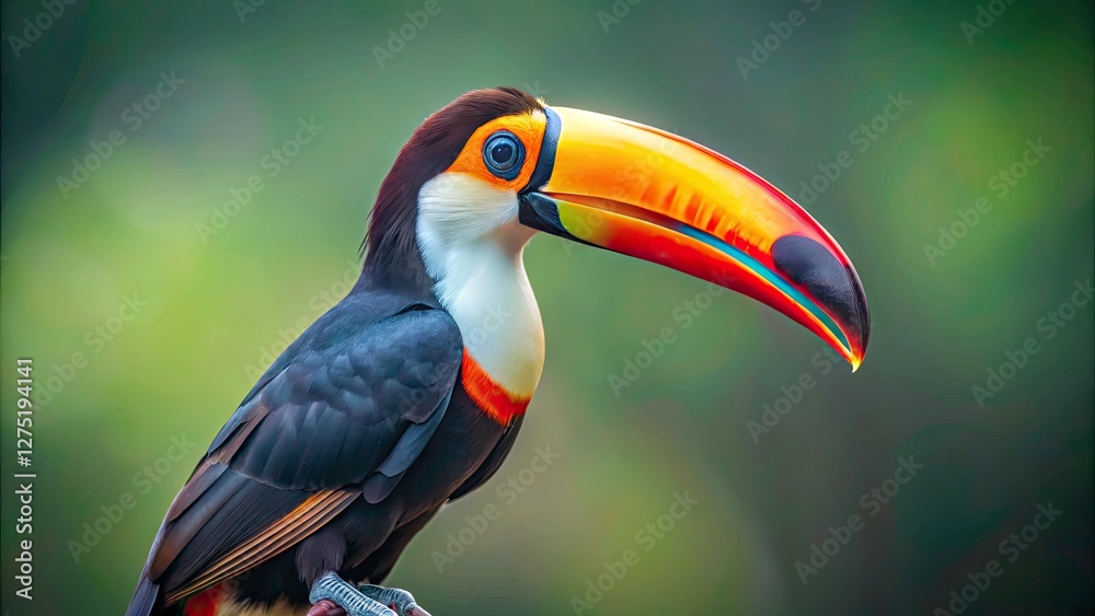 Fototapeta premium A minimalist image: orange-billed toucan, five-dollar bill, striking nature.