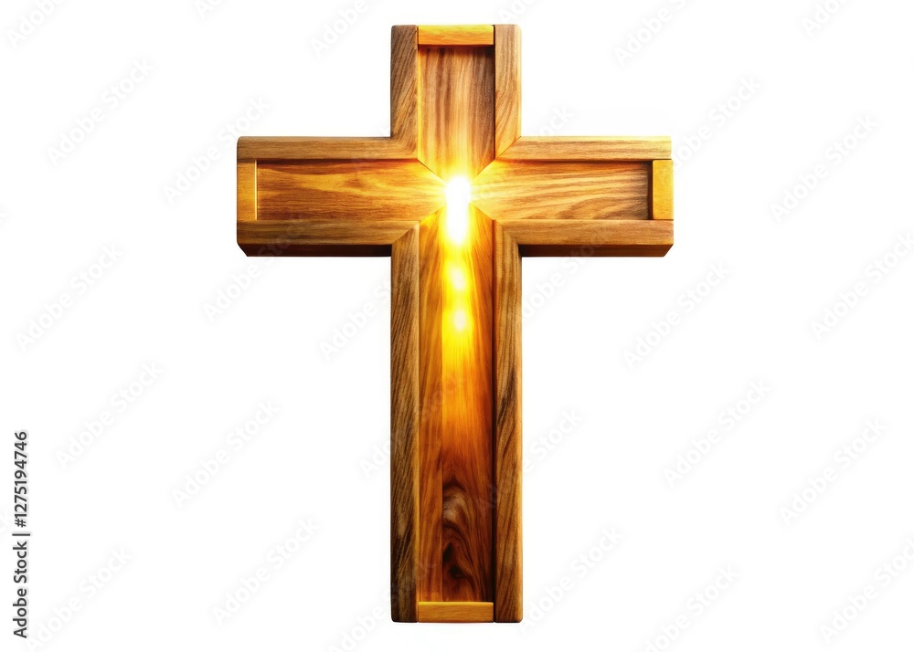 A pristine white background showcases a detailed, high-resolution photograph of a Christian wooden cross. A pristine white background showcases a detailed, high-resolution photograph of a Christian wooden cross.