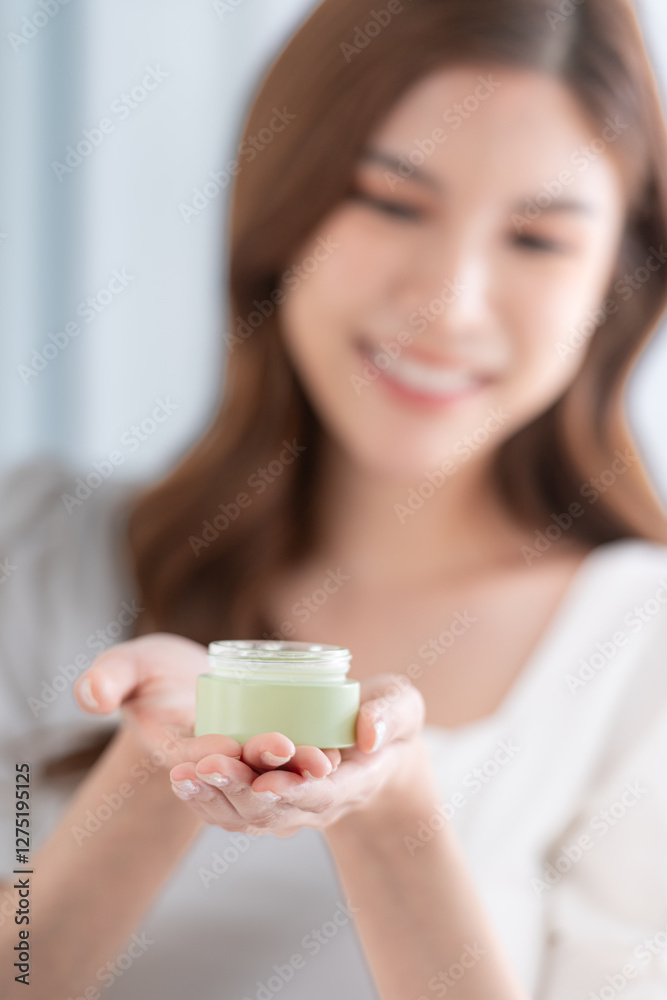 Asian young women and skin care with skin care cream Asian young women and skin care with skin care cream