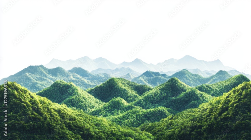Fototapeta premium Lush Green Mountain Landscape with Vast Rolling Hills and Trees