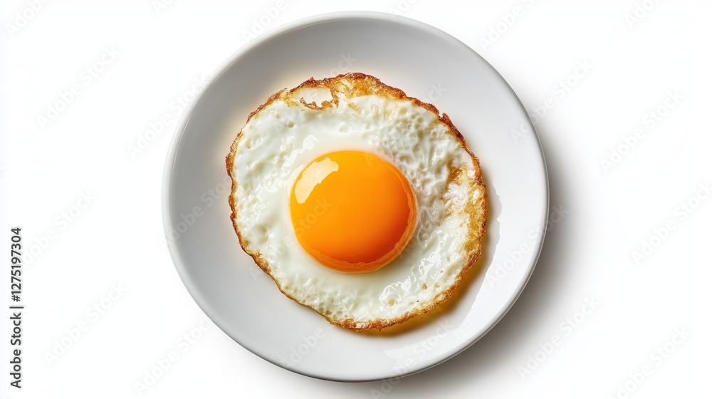 Perfectly Cooked Egg on White Plate with Bright Yellow Yolk Perfectly Cooked Egg on White Plate with Bright Yellow Yolk