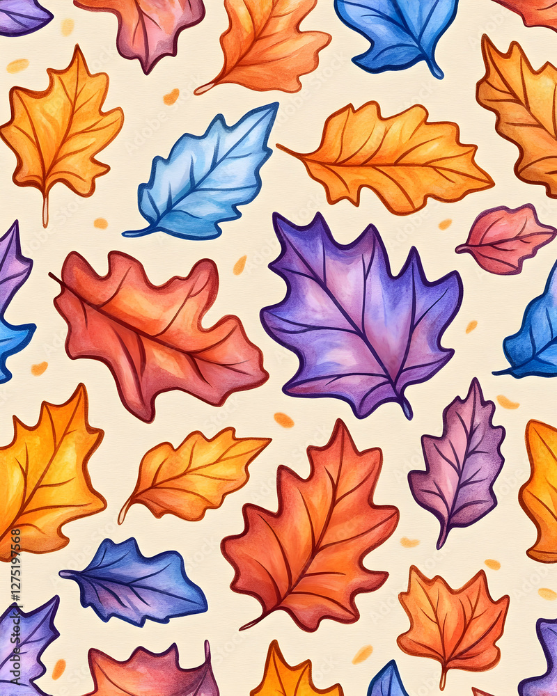 Obraz premium Colorful autumn leaves pattern, fall design, background, textile