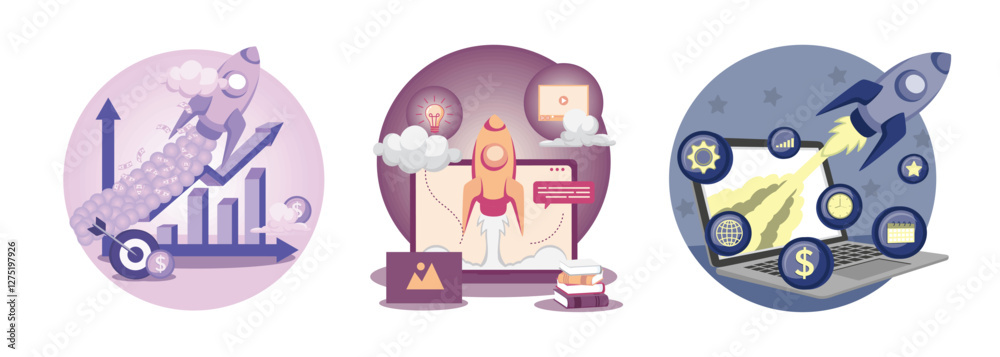 Financial Growth with Rocket. Online start up business. Start up Launch Concept. Financial Growth with Rocket. Online start up business. Start up Launch Concept.