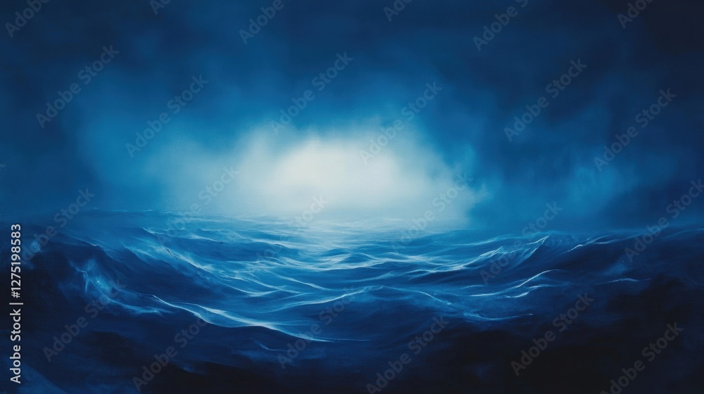 Naklejka premium Serene Ocean Waves Under Dramatic Cloudy Sky at Dusk