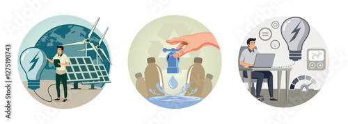 Sustainable Energy Sources. Eco Friendly transport. Sustainable fashion concept.