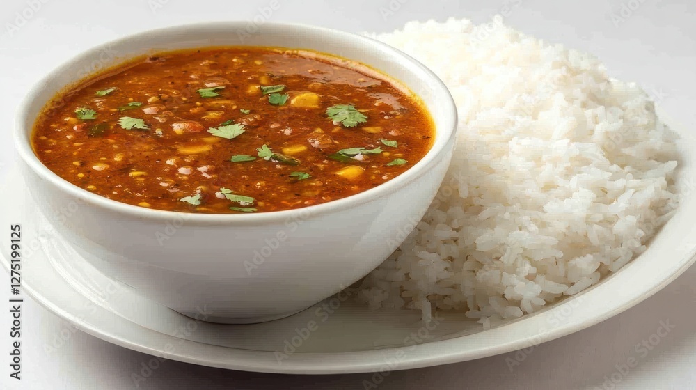 Delicious Spicy Indian Dal Makhani with Fluffy White Rice