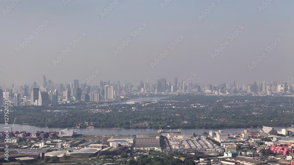 Chao Phraya River separates industrial district park and business center Chao Phraya River separates industrial district park and business center