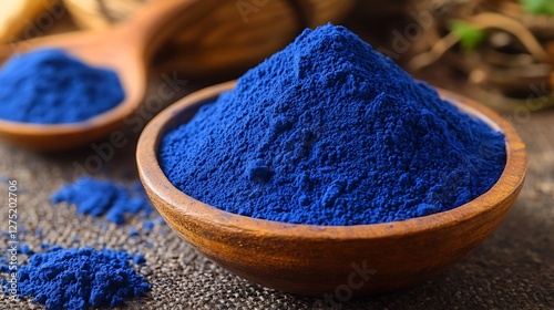 Blue spirulina powder in bowl