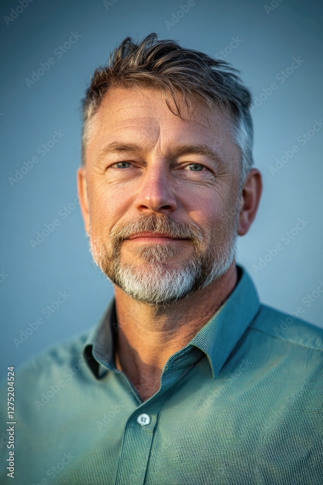 Man with beard in green shirt Man with beard in green shirt