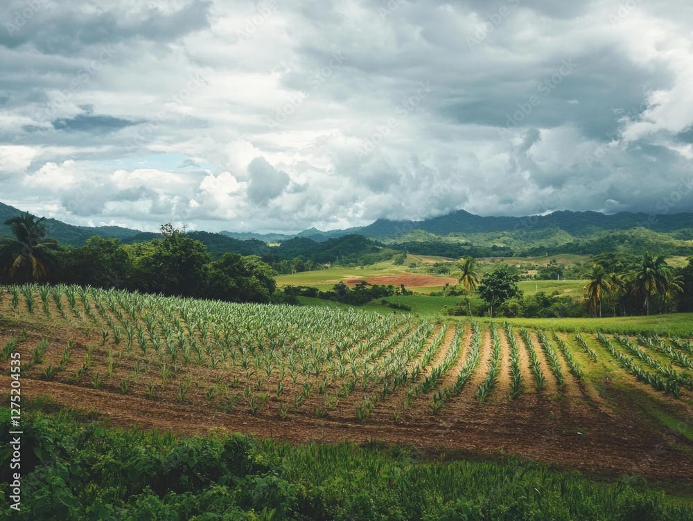 Fototapeta premium Agricultural Field and Mountains