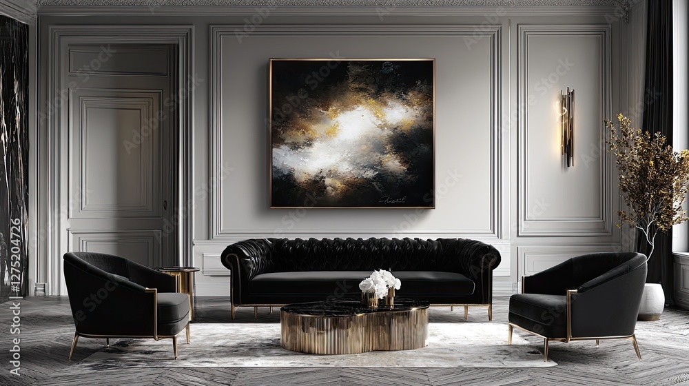 Fototapeta premium Elegant Modern Living Room with Stylish Furniture and Art Piece