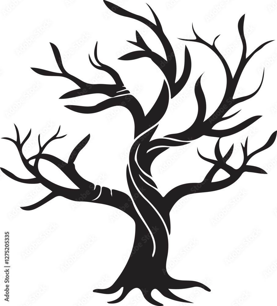 Silhouette of a Spooky Bare Tree - Mysterious Twisted Branches Vector Art Silhouette of a Spooky Bare Tree - Mysterious Twisted Branches Vector Art