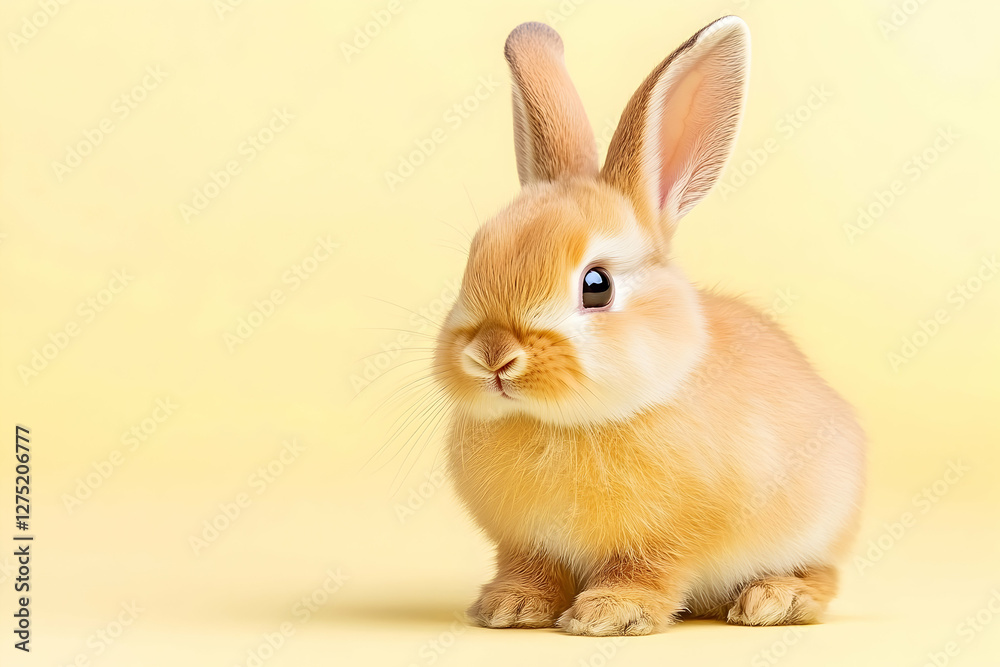 Fototapeta premium Cute bunny rabbit on yellow background. Easter card design