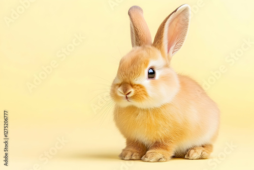 Cute bunny rabbit on yellow background. Easter card design photo