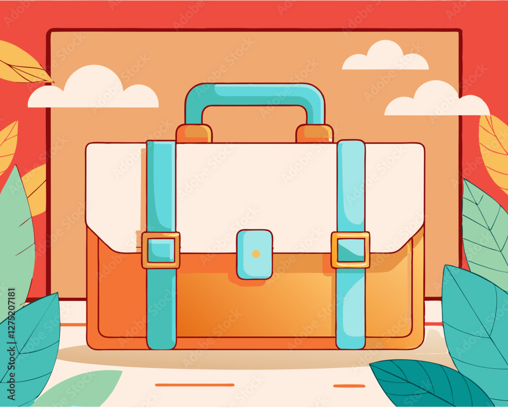 Flat illustration of an office briefcase with business theme Flat illustration of an office briefcase with business theme