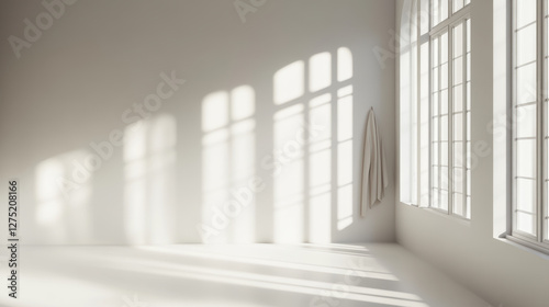 White room with a window and light shadow on the floor