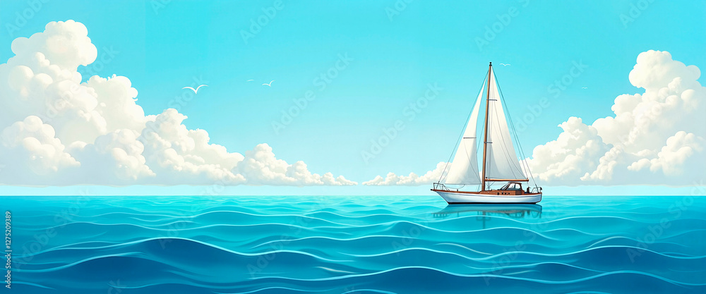 Yacht glides over turquoise waters under a bright summer sky