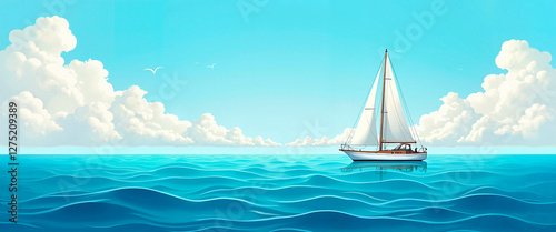 Obraz na płótnie Yacht glides over turquoise waters under a bright summer sky w salonie