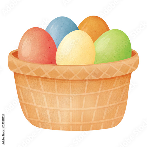 Colorful eggs in woven basket create cheerful and festive atmosphere, perfect for spring celebrations and holiday gatherings