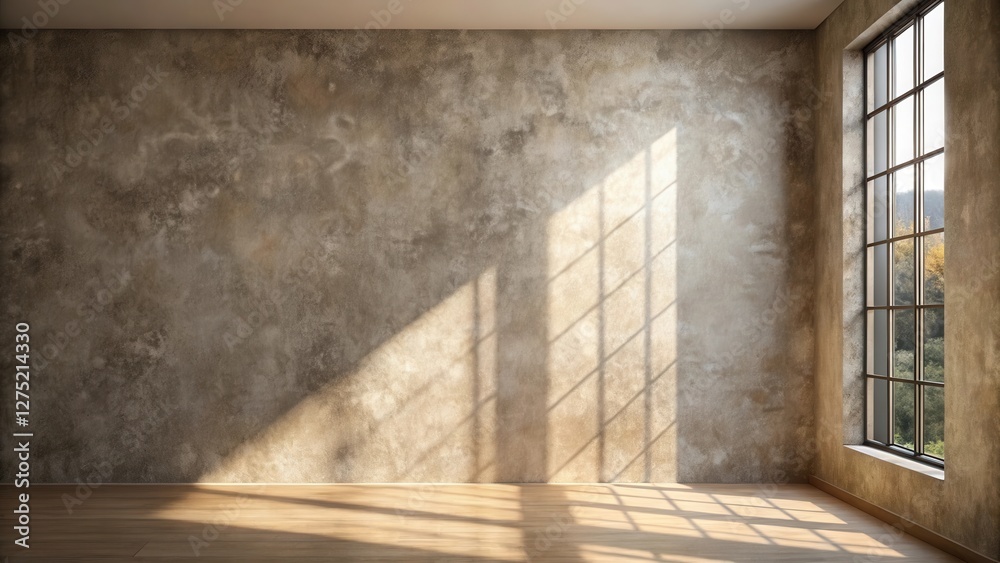 Sunlit Room with Textured Wall and Large Window Featuring Natural Light Sunlit Room with Textured Wall and Large Window Featuring Natural Light