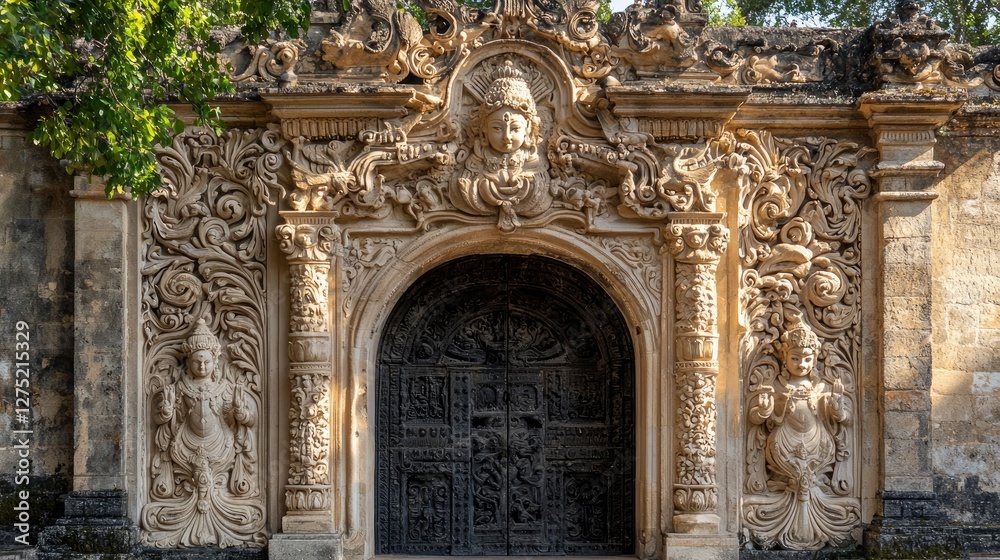 Intricately Carved Stone Archway with Detailed Reliefs and Statues Intricately Carved Stone Archway with Detailed Reliefs and Statues